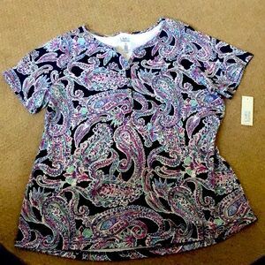 Women’s Short Sleeve Top by Croft&Barrow-Size 1X-Blue Paisley-NWT!